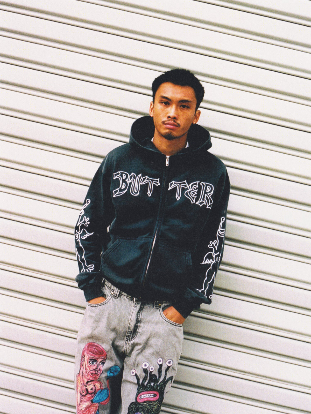 Butter - Thirteen Zip Thru Washed Navy Hoodie